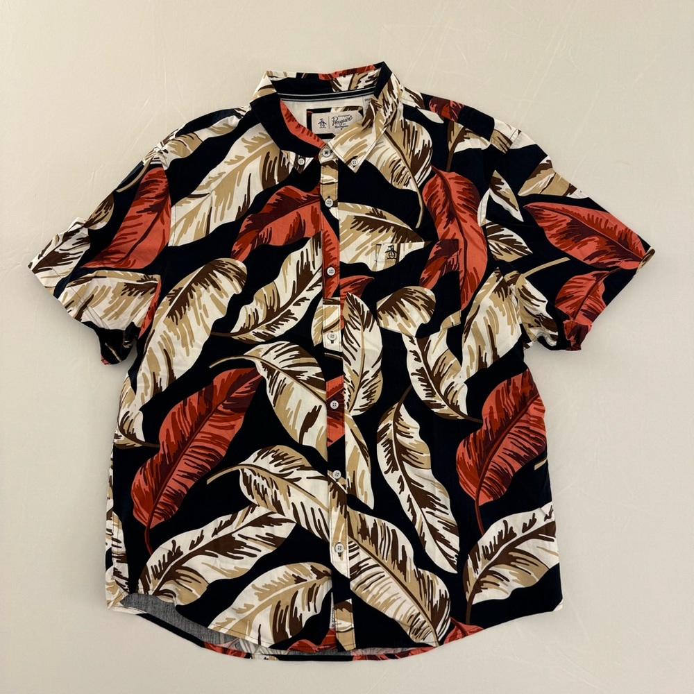 Floral Penguin by Munsingwear Men’s SS XXL Button Up Shirt Short Sleeve 2XL